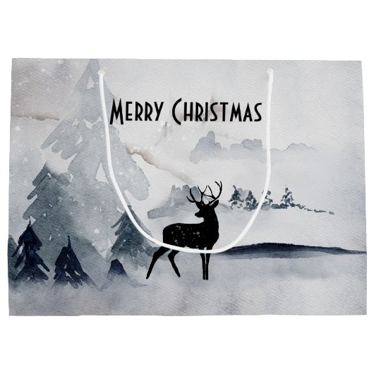 rendier in de Wilde Grijze Waterverf Kerstmis Groot Cadeauzakje (Achterkant)