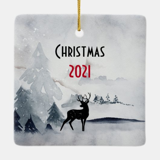 rendier in de Wilde Grijze Waterverf Kerstmis Keramisch Ornament (Achterkant)