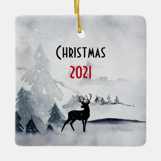 rendier in de Wilde Grijze Waterverf Kerstmis Keramisch Ornament (Voorkant)