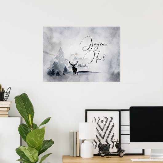 rendier in de Wilde Grijze Waterverf Kerstmis Poster (Thuiskantoor)