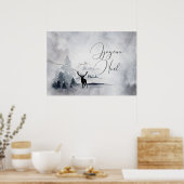 rendier in de Wilde Grijze Waterverf Kerstmis Poster (Keuken)
