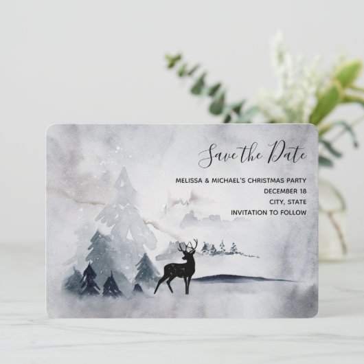 rendier in de Wilde Grijze Waterverf Kerstmis Save The Date (Staand voorkant)