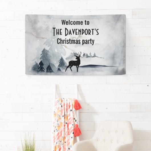 rendier in de Wilde Grijze Waterverf Kerstmis Spandoek (Insitu)