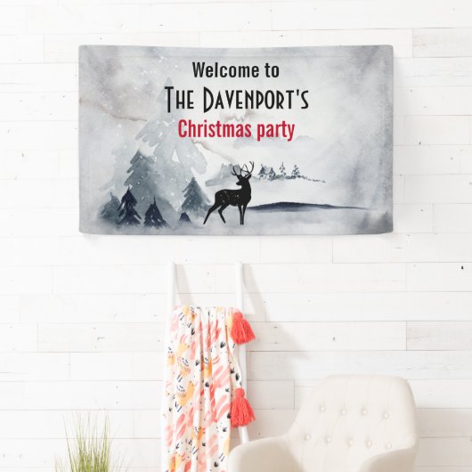 rendier in de Wilde Grijze Waterverf Kerstmis Spandoek (Insitu)