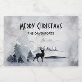 rendier in de Wilde Grijze Waterverf Kerstmis Sparkling Wijnetiket (Enkel label)