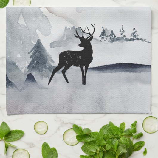 rendier in de Wilde Grijze Waterverf Kerstmis Theedoek (Gevouwen)