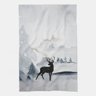 rendier in de Wilde Grijze Waterverf Kerstmis Theedoek