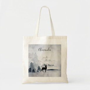 rendier in de Wilde Grijze Waterverf Kerstmis Tote Bag