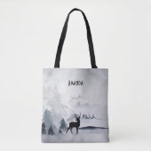 rendier in de Wilde Grijze Waterverf Kerstmis Tote Bag (Voorkant)