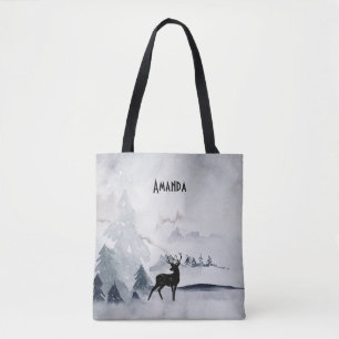 rendier in de Wilde Grijze Waterverf Kerstmis Tote Bag