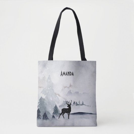 rendier in de Wilde Grijze Waterverf Kerstmis Tote Bag (Voorkant)