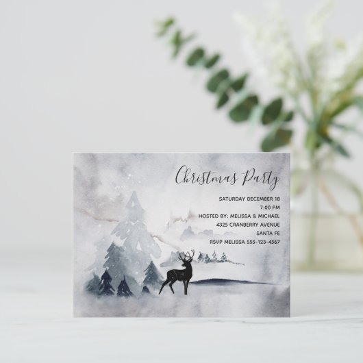 rendier in de Wilde Grijze Waterverf Kerstmis Uitnodiging Briefkaart (Staand voorkant)