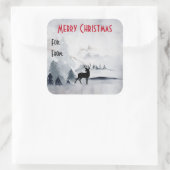 rendier in de Wilde Grijze Waterverf Kerstmis Vierkante Sticker (Tas)