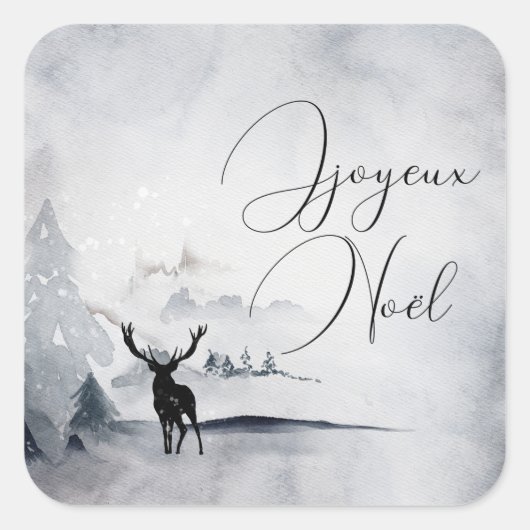 rendier in de Wilde Grijze Waterverf Kerstmis Vierkante Sticker (Voorkant)