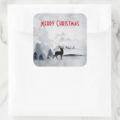 rendier in de Wilde Grijze Waterverf Kerstmis Vierkante Sticker (Tas)