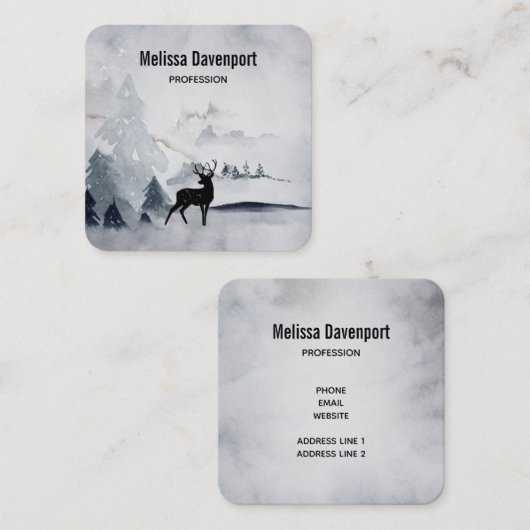 rendier in de Wilde Grijze Waterverf Kerstmis Vierkante Visitekaartje (Voorkant / Achterkant)