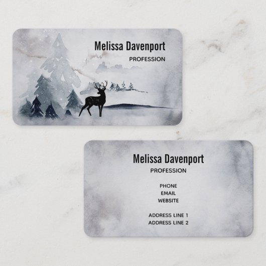 rendier in de Wilde Grijze Waterverf Kerstmis Visitekaartje (Voorkant / Achterkant)