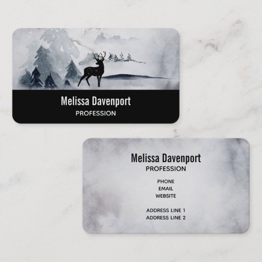 rendier in de Wilde Grijze Waterverf Kerstmis Visitekaartje (Voorkant / Achterkant)
