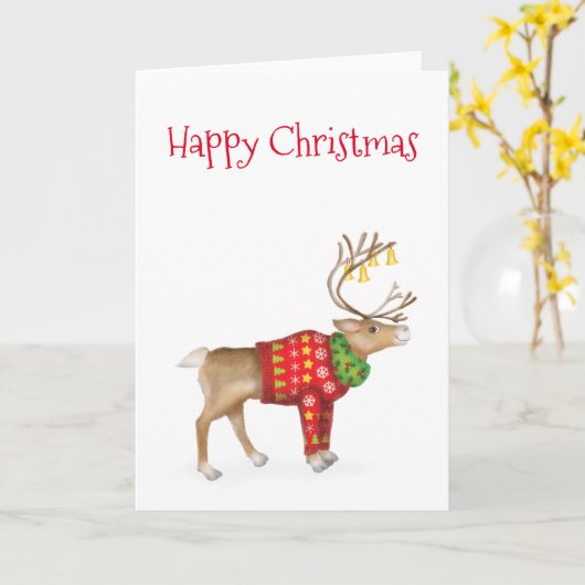 Rendier in feestelijke jumper kerstkaart kaart (Gele Bloem)
