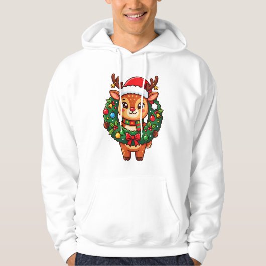 Rendier in Kerstkrans Hoodie (Voorkant)