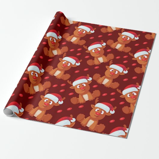Rendier in kerstmuts cadeaupapier (Uitgerold)