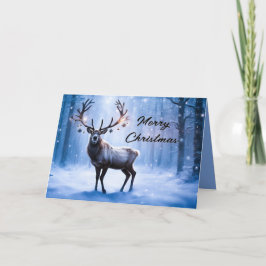 Rendier in Magische Bos Kerstkaart Feestdagen Kaart