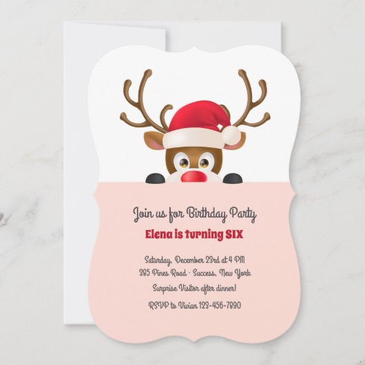 rendier in Santa Pet Roze uitnodiging (Voorkant)