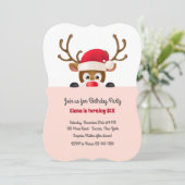 rendier in Santa Pet Roze uitnodiging (Staand voorkant)
