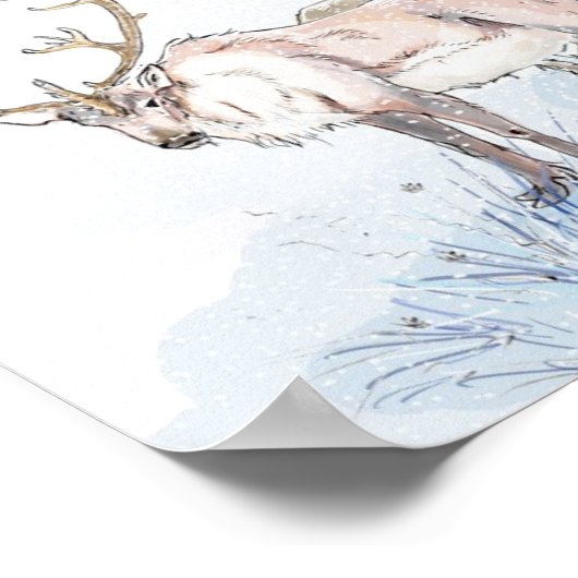 rendier in sneeuwdruk poster (Hoek)