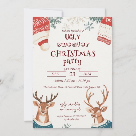 Rendier in Trui Lelijke Trui Kerstfeest Kaart (Voorkant)