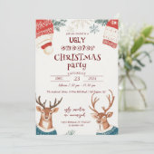 Rendier in Trui Lelijke Trui Kerstfeest Kaart (Staand voorkant)