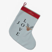 Rendier Joy Love Lichtblauw Rood Custom Name Grote Kerstsok (Voorkant (Hangend))