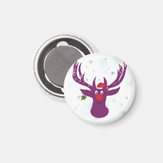 Rendier Kerst klein, 3,2 cm ronde magneet (Voorkant / Achterkant)