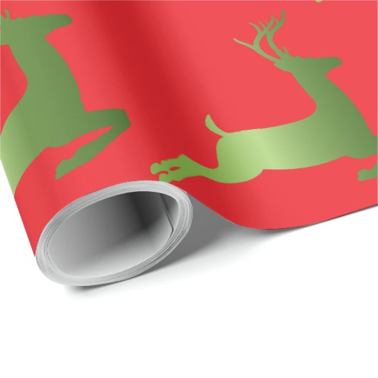 Rendier Kerst rood groen elegant metallic Cadeaupapier (Rol Hoek)