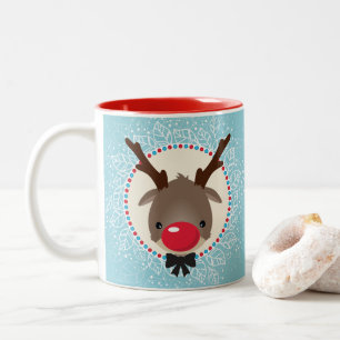 RENDIER KERST schattig rode neus rudolph blauw Tweekleurige Koffiemok