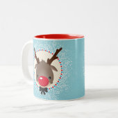 RENDIER KERST schattig rode neus rudolph blauw Tweekleurige Koffiemok (Voorkant links)