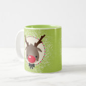 RENDIER KERST schattig rode neus rudolph groen Tweekleurige Koffiemok (Voorkant links)