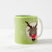 RENDIER KERST schattig rode neus rudolph groen Tweekleurige Koffiemok (Voorkant rechts)