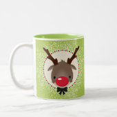 RENDIER KERST schattig rode neus rudolph groen Tweekleurige Koffiemok (Links)