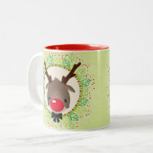 RENDIER KERST schattig rode neus rudolph groen Tweekleurige Koffiemok (Voorkant links)