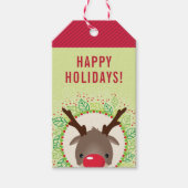 RENDIER KERST schattig rode neus rudolph rood groe Cadeaulabel (Voorkant)