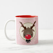 RENDIER KERST schattig rode neus rudolph roze Tweekleurige Koffiemok (Links)