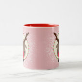 RENDIER KERST schattig rode neus rudolph roze Tweekleurige Koffiemok (Center)