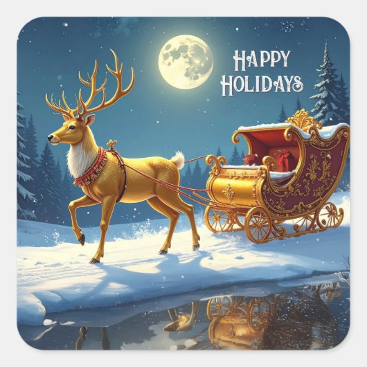 Rendier Kerst Slede Vakantie Sticker (Voorkant)