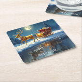 Rendier Kerst Sleigh Vakantie Kartonnen Onderzetters (Schuin)