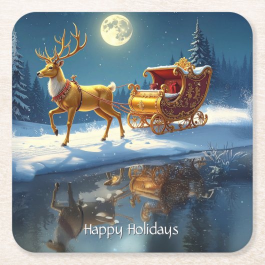 Rendier Kerst Sleigh Vakantie Kartonnen Onderzetters (Voorkant)