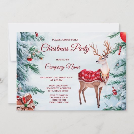 Rendier Kerst Vakantie Party uitnodiging (Voorkant)