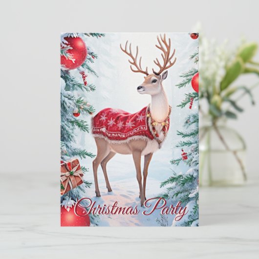 Rendier Kerst Vakantie Party uitnodiging (Staand voorkant)