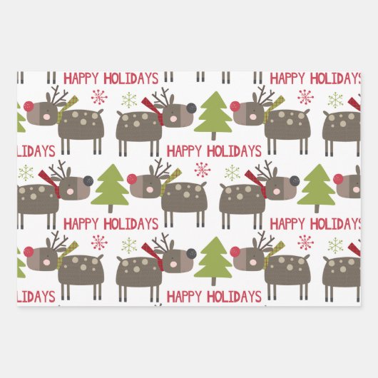 Rendier Kerstbomen Elfen Rustiek Schattige Inpakpapier Vel (Voorkant)