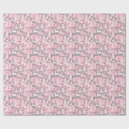 Rendier Kerstbomen Roze Grijs Wit Kerstmis Cadeaupapier (Vlak)